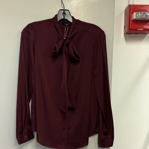 Quince Burgundy Tie-Neck Blouse